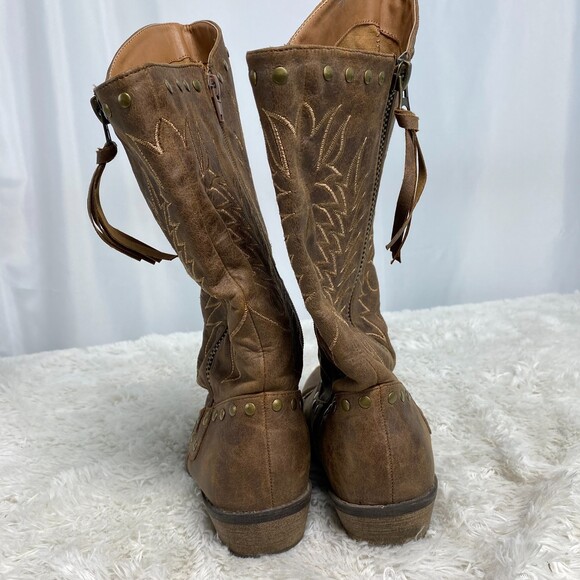 Coconuts by Matisse Womens Brown Faux Leather Pirate Western Studded Boots 7 - Picture 8 of 12